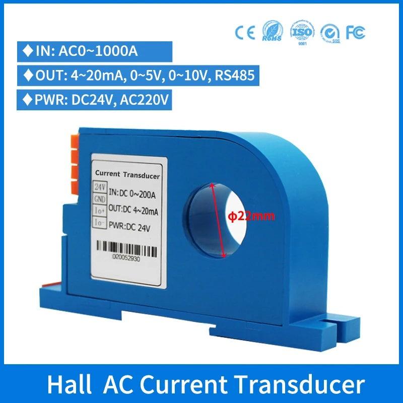 rs485 current transmitter,AC Current Transmitter Din Rail 0-1000A AC Current Sensor Open Loop Hall Current Transducer Output 4-20mA RS485