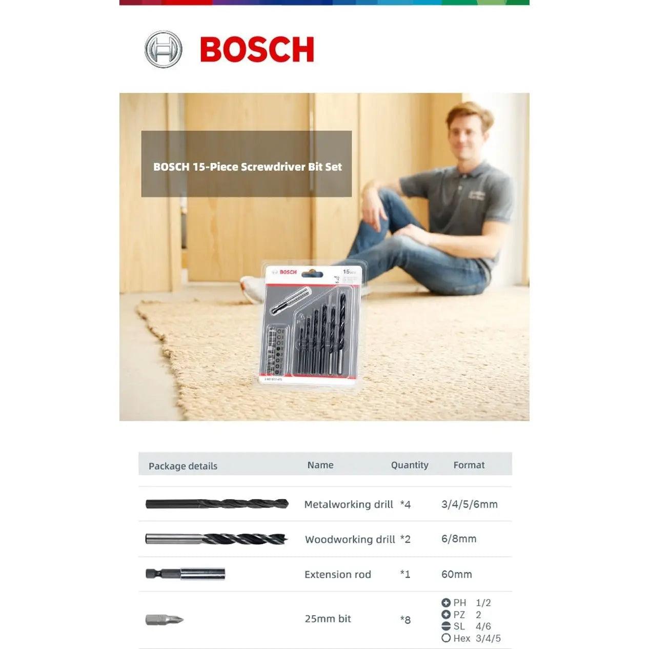 BOSCH- 15 piece/ Set Screw Bit Set| Metal Woodworking Bit - electrical center b2c