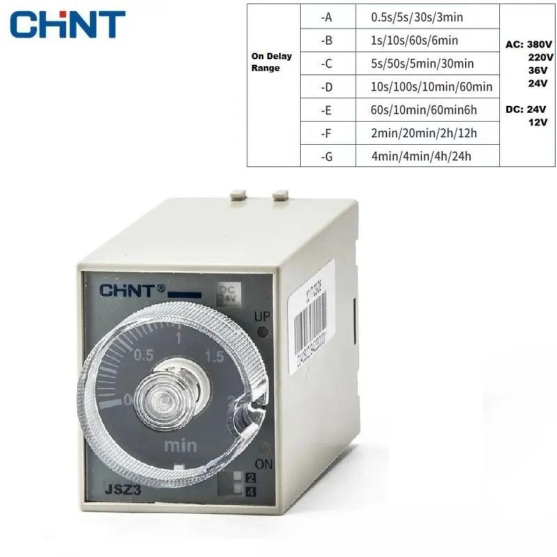 CHINT Time Power On Relay  JSZ3A-A A-B A-C A-D A-E 1S 5S 10S 30S 60S 1M JSZ3A ST3P AC380V AC220V AC110V AC36V  AC24V DC24V DC12V