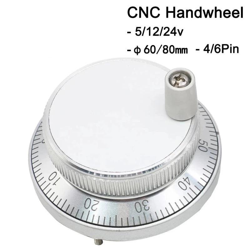 CNC Pulser Handwheel 5V 12V 24V 6pin Pulse 100 25 Manual Pulse Generator Hand Wheel PLC CNC Machine 60mm 80mm Rotary Encoder