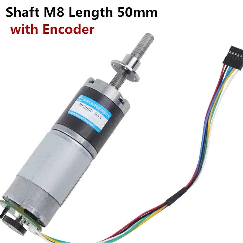 DC 12V 24V Planetary Gear Motor With Encoder M8 Screw Thread Output Shaft 50mm 100mm High Torque Moter Electric Engine 555