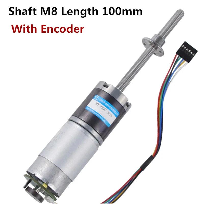 DC 12V 24V Planetary Gear Motor With Encoder M8 Screw Thread Output Shaft 50mm 100mm High Torque Moter Electric Engine 555