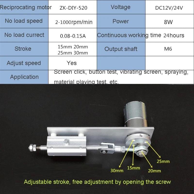 DC 12V 24V Reciprocating Cycle Linear Actuator Motor With Power Adapter AC 220V PWM Adjustable Speed Stroke 15mm 20mm 25mm 30mm