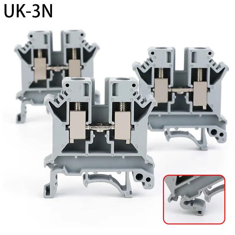 Din Rail Terminal Block Universal Conductor UK-3N Screw Connection Electrical Wiring Terminal Strip Block Connector UK3N 10Pcs