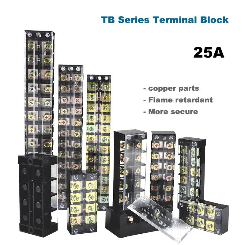 Dual Row Strip Barrier Screw Terminal Block 600V 25A Fixed Wire Connector 3/4/5/6/8/10/12 Positions