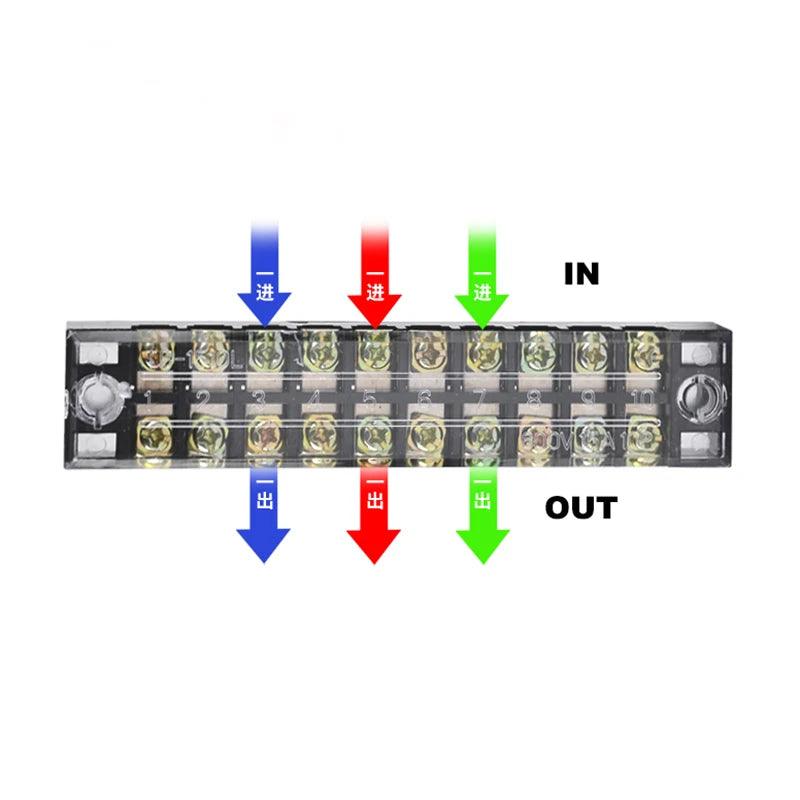 Dual Row Strip Barrier Screw Terminal Block 600V 25A Fixed Wire Connector 3/4/5/6/8/10/12 Positions