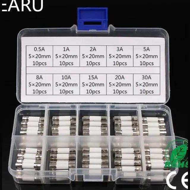 EARU- 100pcs Ceramic Fuse 5mm x 20mm/ 0.5A up to 30A - electrical center b2c