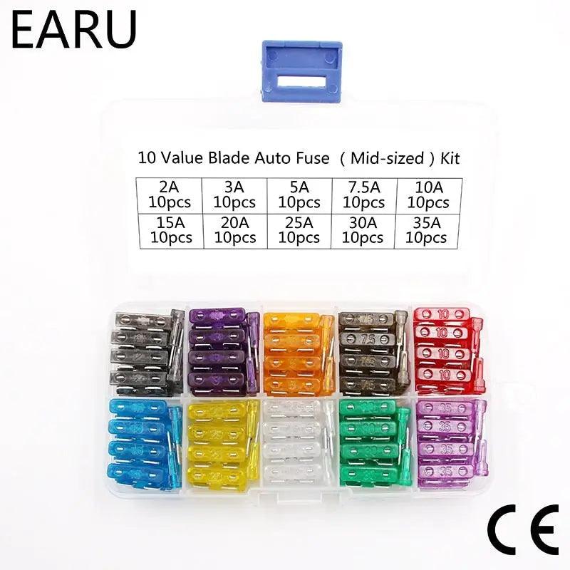 EARU-  100PCS/LOT Standard Motorcycle Auto Car Fuse  2A up to 35A with Box - electrical center b2c