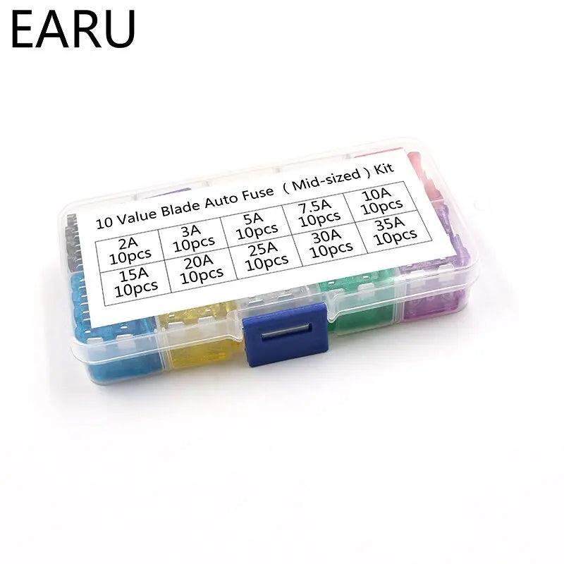 EARU-  100PCS/LOT Standard Motorcycle Auto Car Fuse  2A up to 35A with Box - electrical center b2c