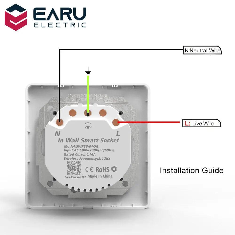 EARU- 16A EU UK Universal WiFi Smart Wall Power Socket/ Remote Control - electrical center b2c