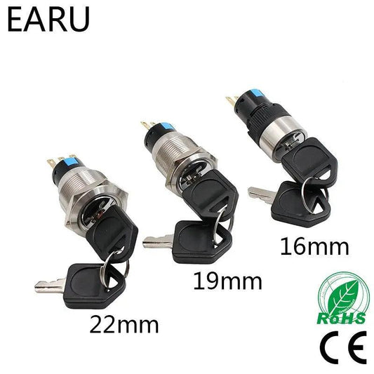 EARU- 16mm 19mm 22mm Waterproof Stainless Steel Lock Key Knob Rotary Switch - electrical center b2c