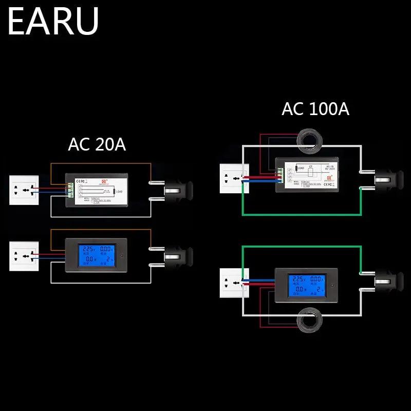 EARU- 20A 100A AC 80-260V DC 6.5-100V Digital Multi-Functional Meter - electrical center b2c