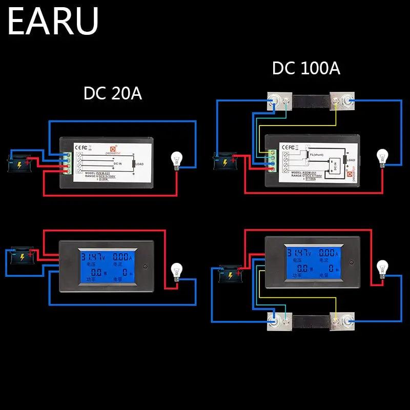 EARU- DC 6.5-100V 0-100A 0-20A LCD Display Digital Multimeter with Current Shunt - electrical center b2c