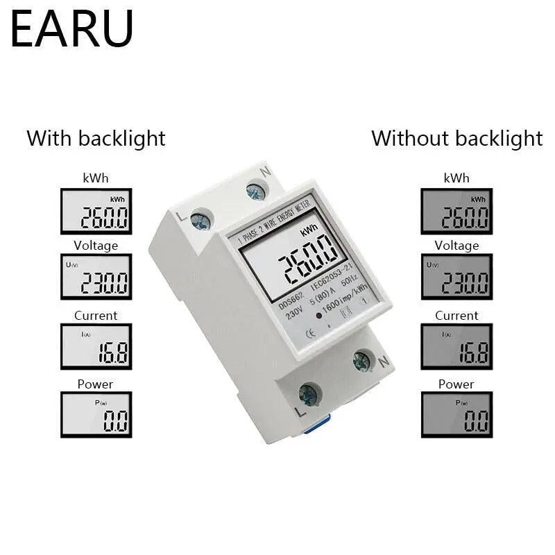 EARU- Single Phase KWh Meter| Din-Rail LCD Digital Display Wattmeter - electrical center b2c