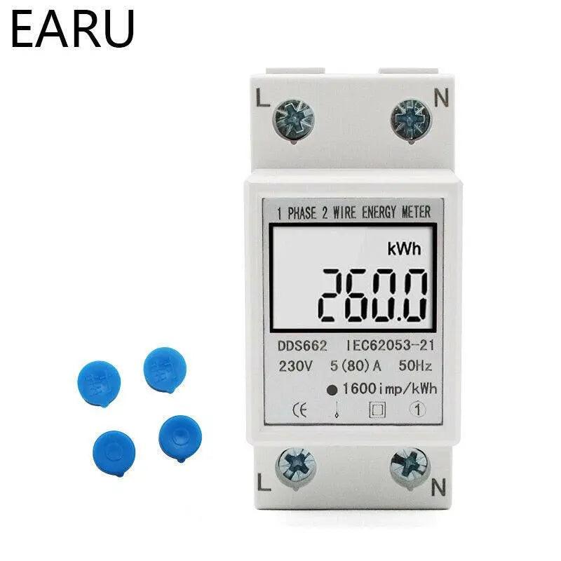 EARU- Single Phase KWh Meter| Din-Rail LCD Digital Display Wattmeter - electrical center b2c