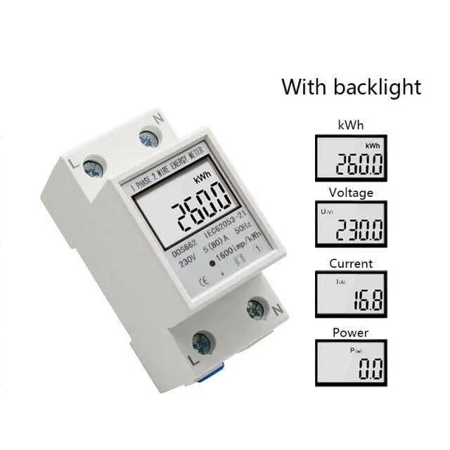 EARU- Single Phase KWh Meter| Din-Rail LCD Digital Display Wattmeter - electrical center b2c