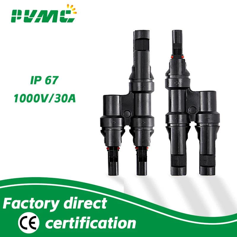 Free Shipping IP67 2 to 1 T Branch PV Connector Solar Stecker MMF+FFM Solar Panel Connectors  PV combiner box 2 in 1 out