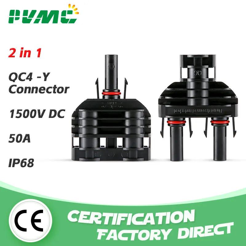 Free Shipping  QC4-Y-50A  2 to 1 T Branch PV Connector 1500V IP68 Solar Stecker MMF+FFM Solar Panel Connectors    2 in 1 out