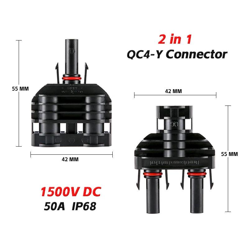 Free Shipping  QC4-Y-50A  2 to 1 T Branch PV Connector 1500V IP68 Solar Stecker MMF+FFM Solar Panel Connectors    2 in 1 out