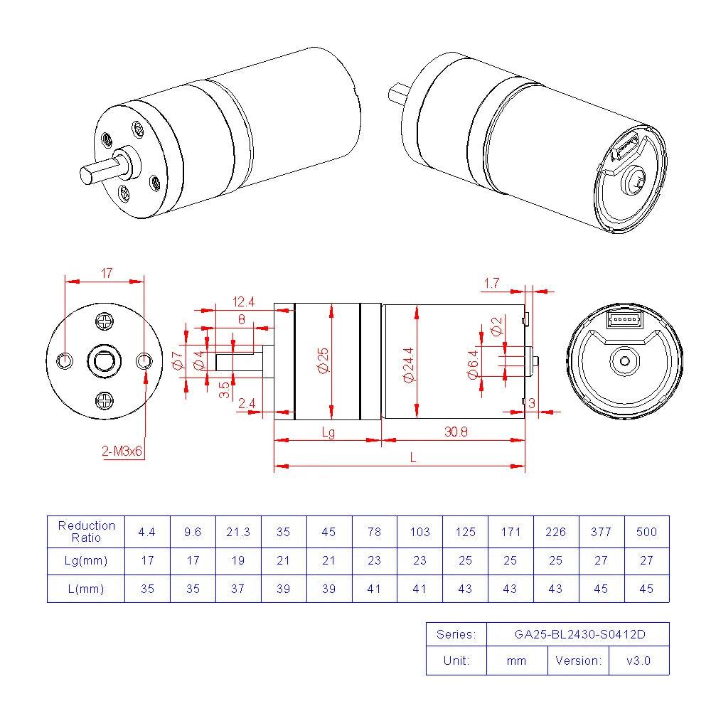 GA25-BL2430 DC Brushless 12V 24V High Torque Low Speed Micro BLDC Motor with Gearbox 12 15 25 35 50 77 130 170 280 600 1300RPM.