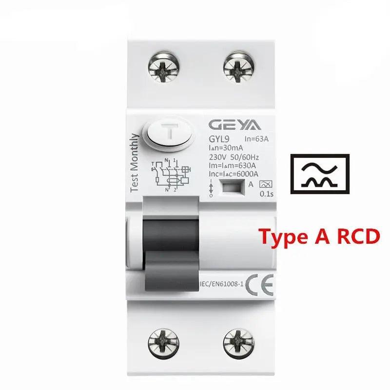 GEYA- Type A RCD Residual Current Circuit Breaker/ 2 Pole 40A 63A - electrical center b2c