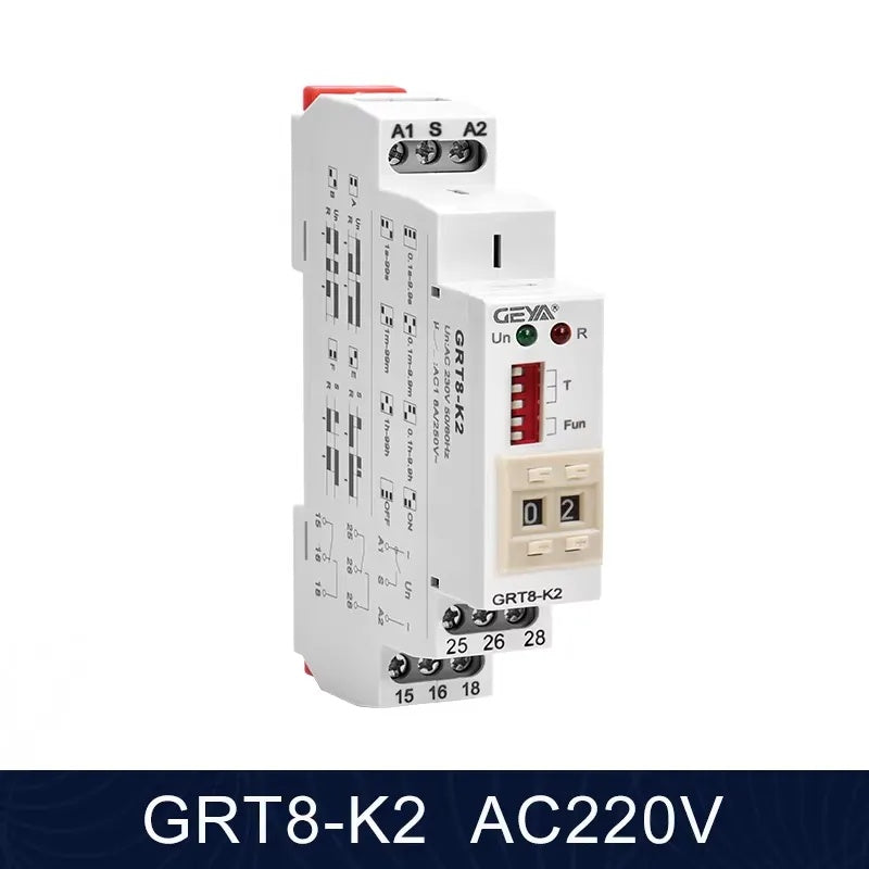 GEYA timer relay, GRT8-M, GRT8-K, din rail timer, multifunction time relay, digital time switch, 12V 24V timer, industrial control relay, automation timer, electrical timer