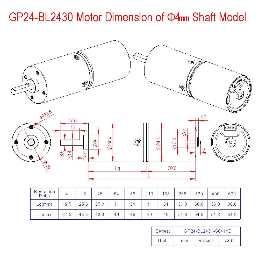 GP24-BL2430 DC Brushless 12V 24V Planetary Gear High Torque Low Speed Micro BLDC Motor 10 15 20 25 45 55 70 95 240 375 1500RPM.