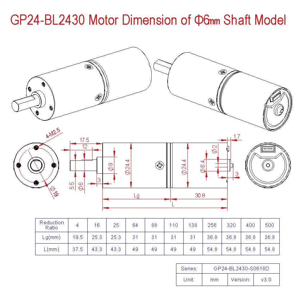 GP24-BL2430 DC Brushless 12V 24V Planetary Gear High Torque Low Speed Micro BLDC Motor 10 15 20 25 45 55 70 95 240 375 1500RPM.