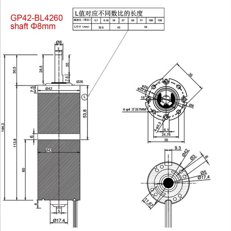 GP42-BL4260 DC Brushless 24V Planetary Gear High Torque Low RPM Micro Gearbox BLDC Motor with reducer 300RPM.