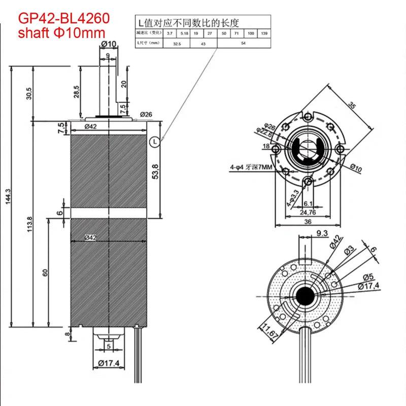 GP42-BL4260 DC Brushless 24V Planetary Gear High Torque Low RPM Micro Gearbox BLDC Motor with reducer 300RPM.