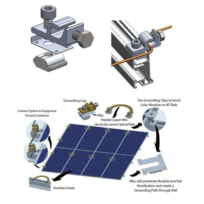 Grounding Lug Solar Mounted Bracket 304 Stainless Steel Corrosion Resistant Solar Ground  Clip for Solar Mounting System