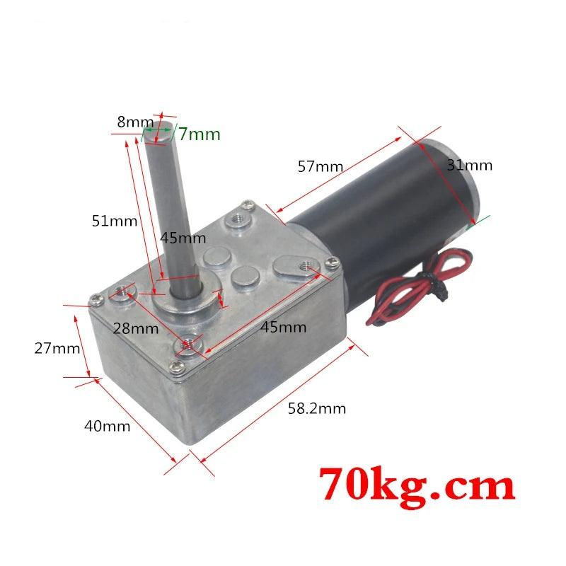 High Torque 70KG Gear Motor 12V 24V In DC Motor Shaft Length 51MM Speed 5 To 470RPM Self Locking Adjustable Speed Reversed