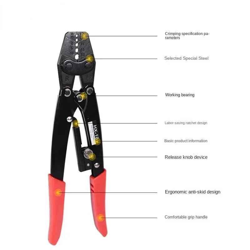 HX-10 Spine Wheel Type Labor-saving Terminal Crimping Tools for 1.25-10mm2 10-6AWG Terminal Electrician Specific Crimping Pliers
