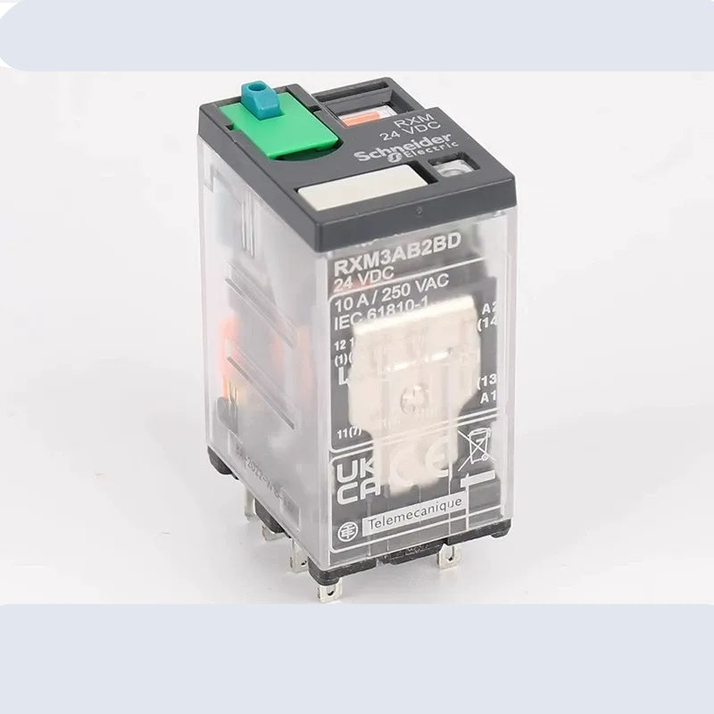 Schneider RXM3 Relay, RXM3AB2BD, Plug-in Relay, Miniature Relay, DC24V Relay, AC230V Relay, AC24V Relay, Relay with LED Indicator, Relay with Test Button, Schneider RXM3, Industrial Control Relay, RXZE2S111M Socket Compatible