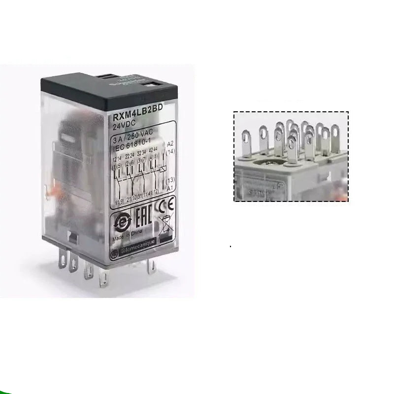 Schneider RXM Relay, Miniature Plug-in Relay, Intermediate Relay, 8 Pin Relay, 14 Pin Relay, 2NO2NC Relay, 4NO4NC Relay, DC12V/24V Relay, AC24V/230V Relay, 5A/12A/3A/6A Relay, RXM2LB2BD, RXM4AB2P7, Relay with LED Indicator, Relay with Test Button, Industrial Automation Relay, PLC Control Relay, Schneider Replacement Relay