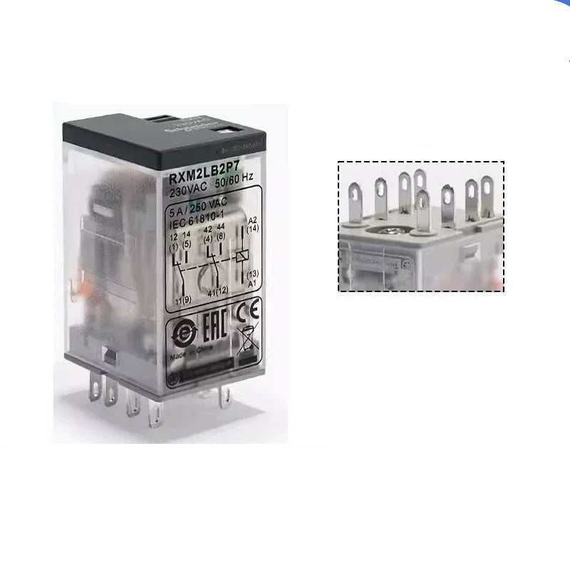 Schneider RXM Relay, Miniature Plug-in Relay, Intermediate Relay, 8 Pin Relay, 14 Pin Relay, 2NO2NC Relay, 4NO4NC Relay, DC12V/24V Relay, AC24V/230V Relay, 5A/12A/3A/6A Relay, RXM2LB2BD, RXM4AB2P7, Relay with LED Indicator, Relay with Test Button, Industrial Automation Relay, PLC Control Relay, Schneider Replacement Relay