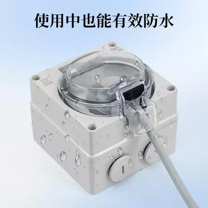 waterproof outdoor socket, German standard electrical outlet, Schuko power socket, RDL66 series power socket, 16A 250V AC weatherproof outlet box, anti-rain splashproof receptacle, IP66 outdoor power socket, flame retardant waterproof outlet, lockable electrical socket, garden patio power outlet, bathroom waterproof socket, Schuko waterproof socket, EU outdoor waterproof receptacle