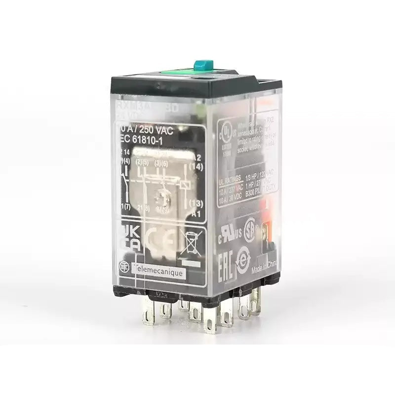Schneider RXM3 Relay, RXM3AB2BD, RXM3AB2P7, RXM3AB2B7, 11 Pin Relay, 3NO3NC Relay, 3 Open 3 Closed Relay, Intermediate Relay, Plug-in Relay, Miniature Relay, DC24V Relay, AC230V Relay, AC24V Relay, Relay with LED Indicator, Relay with Test Button, Schneider RXM3, Industrial Control Relay, RXZE2S111M Socket Compatible