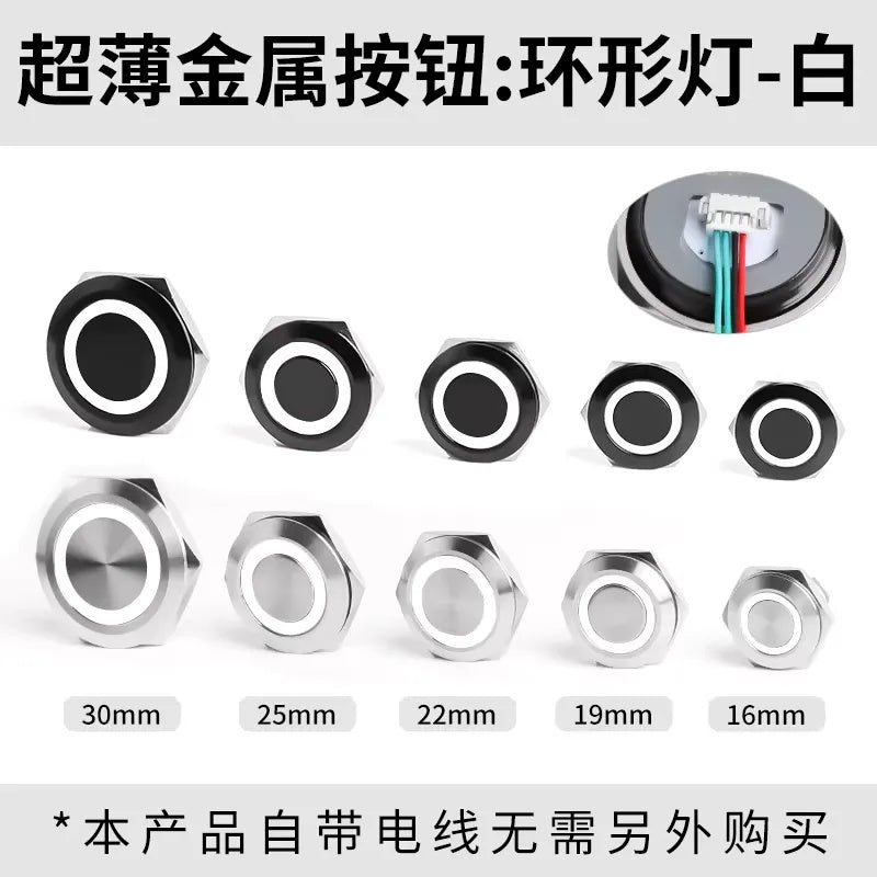 Black Body- Ultra-Thin Momentary Metal Push Button Switch with Wire Thread