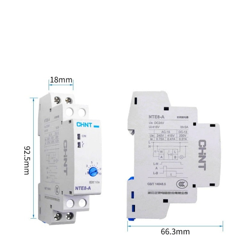 chint nte8 time relay,power on delay timer relay dc24v ac220v,signal break delay relay,din rail mounted adjustable 1s~480s timer,industrial automation timing controller