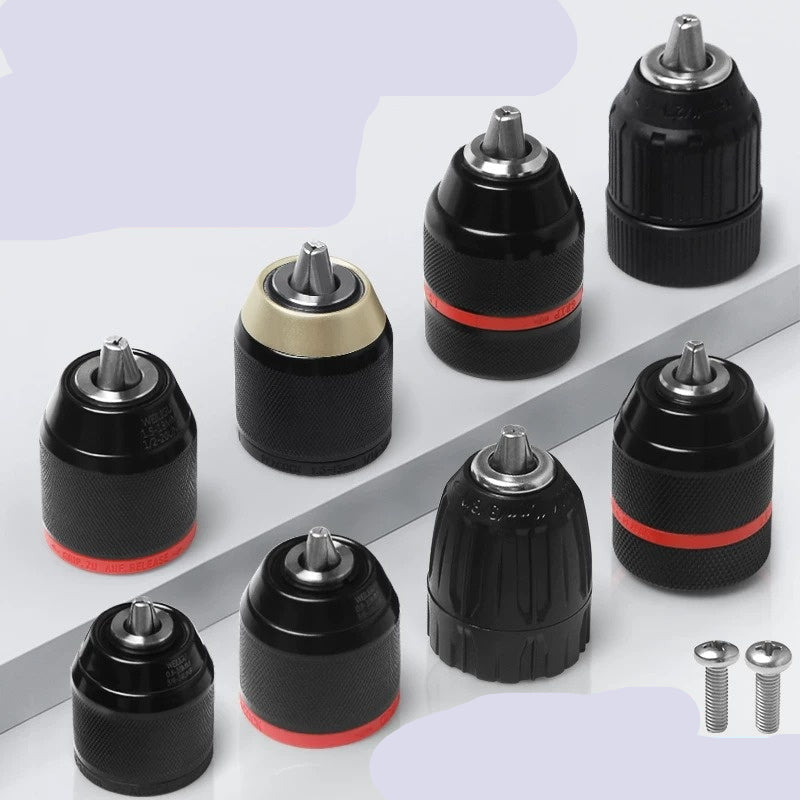 keyless ratchet drill chuck, self locking drill chuck, 3/8 24UNF drill adapter, 1/2 20UNF quick change chuck, cordless drill replacement chuck, angle grinder to drill converter chuck, 0.8-10mm 1.5-13mm drill bit holder