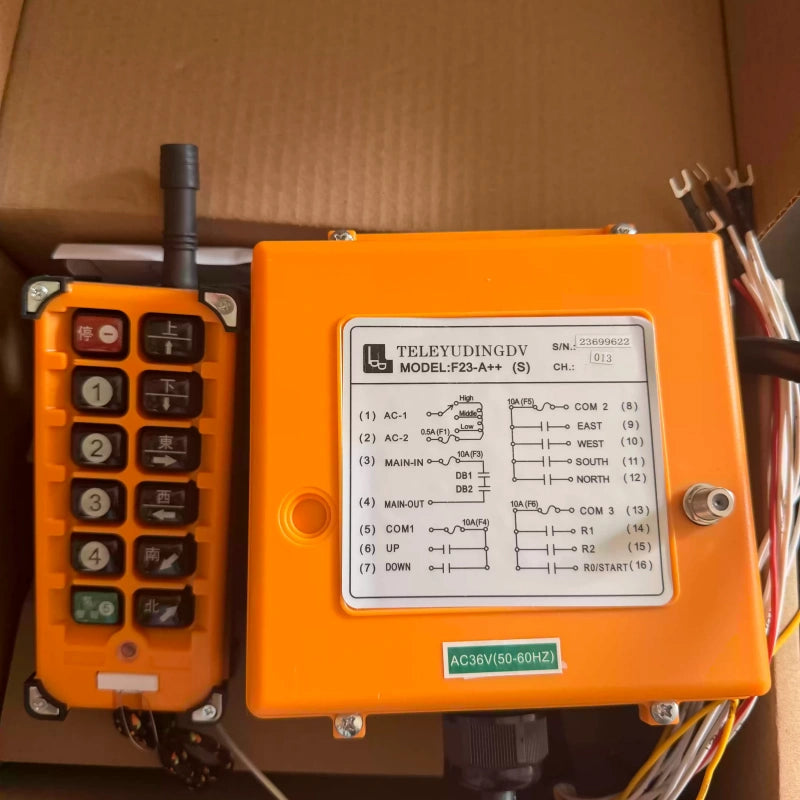 F23-A++ remote control, dual speed crane remote switch, e-card plug-in type industrial wireless radio remote, 36v Telecrane F23-A++, 1 Transmitter + 1 Receiver overhead travelling crane remote controll switch, 