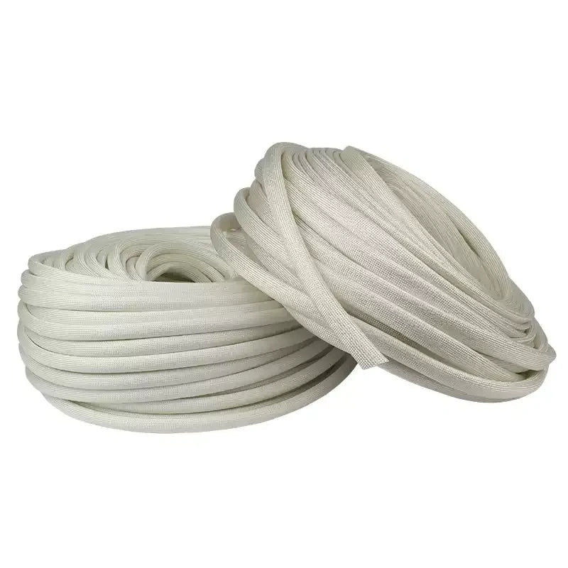 fiberglass high temperature sleeve, dingsleeve wire protector, flame retardant insulating tube, 600??? heat resistant cable wrap, electrical fiberglass braided tubing, yellow wax tube alternative, motor wiring insulation sleeve