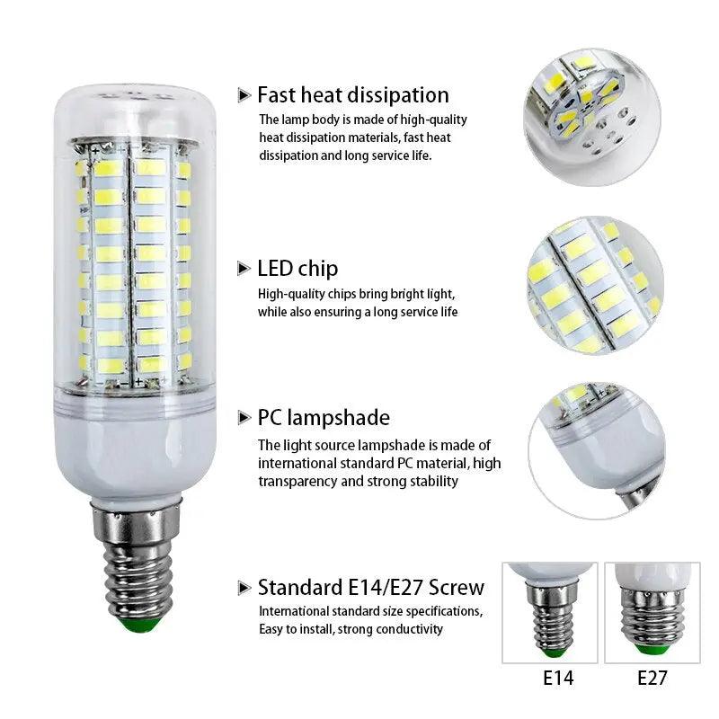 LATTUSO- 10pcs/lot LED Bulb Lamp E27 E14/ 24-72Leds  Light Bulbs optional - electrical center b2c