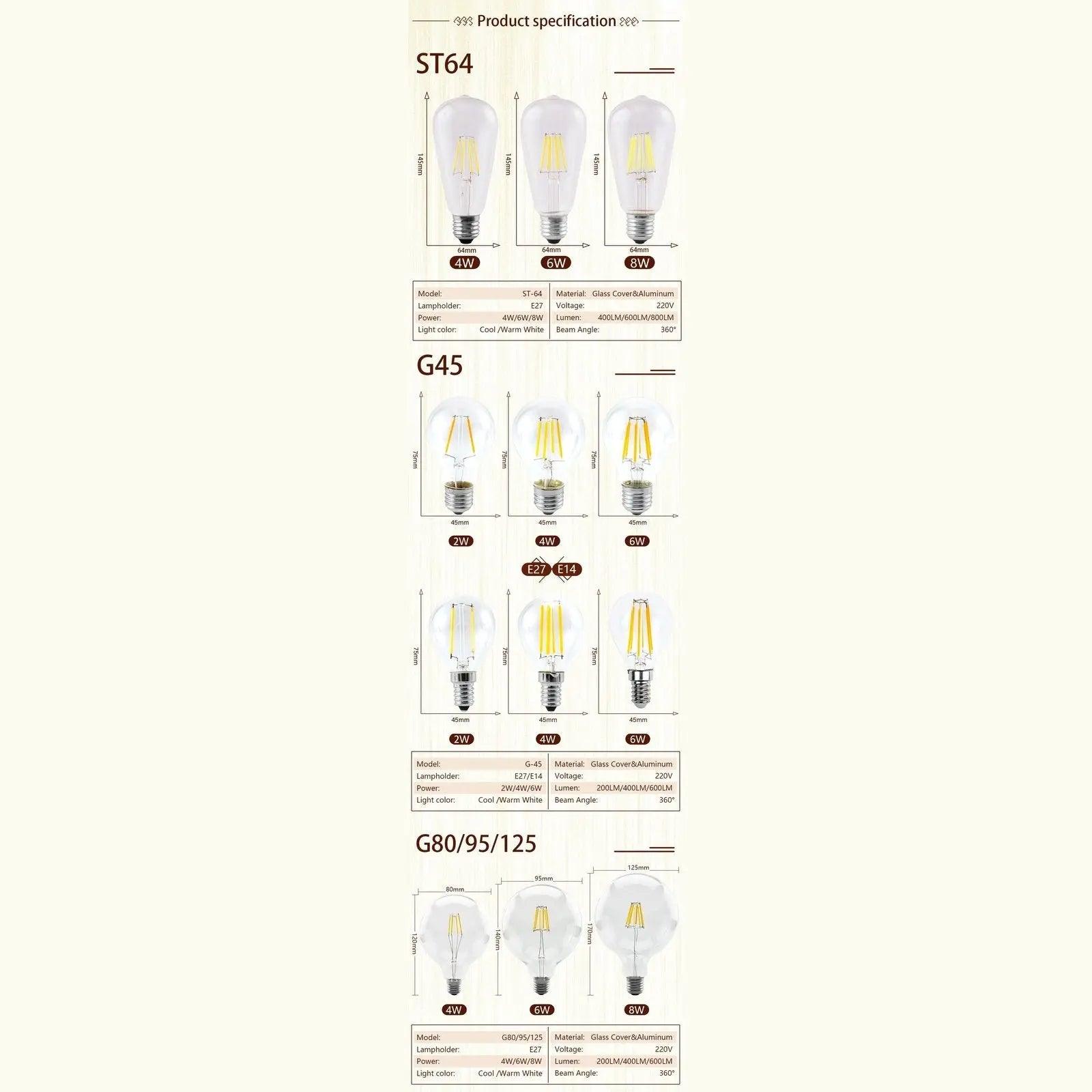 LATTUSO- 4pcs/lot LED Edison Bulb 220V /C35 A60 G80 G95 G125 optional - electrical center b2c