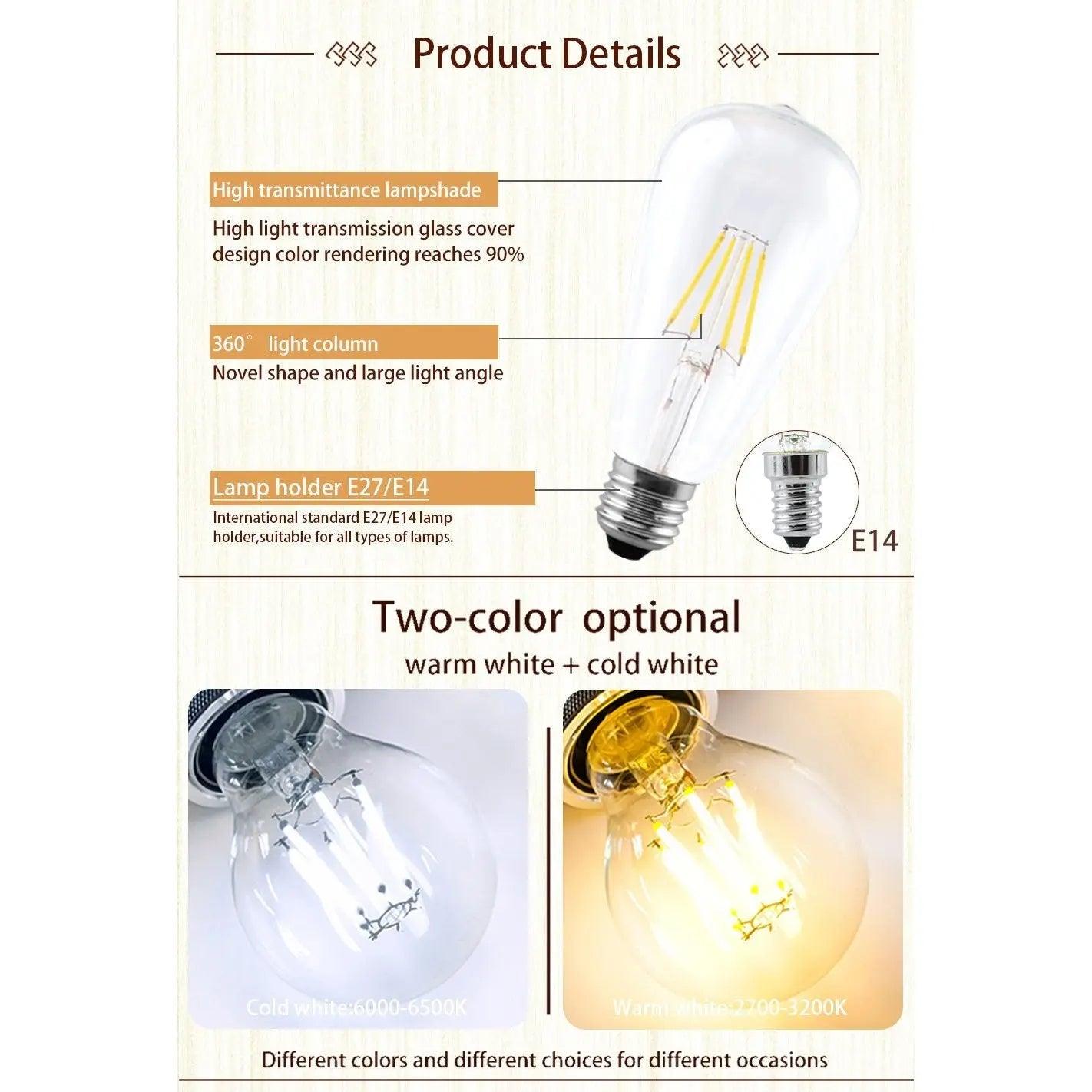 LATTUSO- 4pcs/lot LED Edison Bulb 220V /C35 A60 G80 G95 G125 optional - electrical center b2c