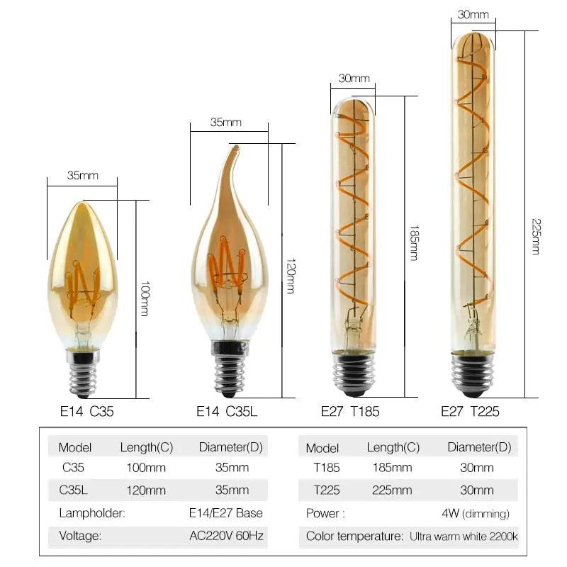 LATTUSO- LED- Filament Bulb Spiral Light/ 4W 2200K /C35 T45 optional - electrical center b2c