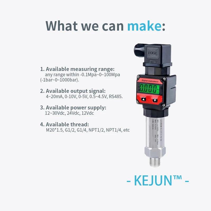 LCD Digital Pressure Transmitter 4-20mA 0-10V M20*1.5 Pressure Transducer Sensor 0-60Mpa Pressure Instrument DC24V With 304SS - electrical center b2c