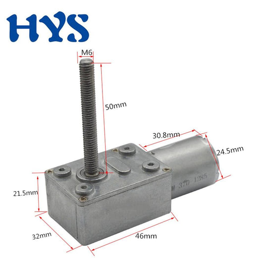 M6*50mm Output Lead Screw Shaft DC6V 12V 24V JGY370 Full Metal Turbo Worm Gearbox Reduction Gear Motor Worm Geared Motor 370