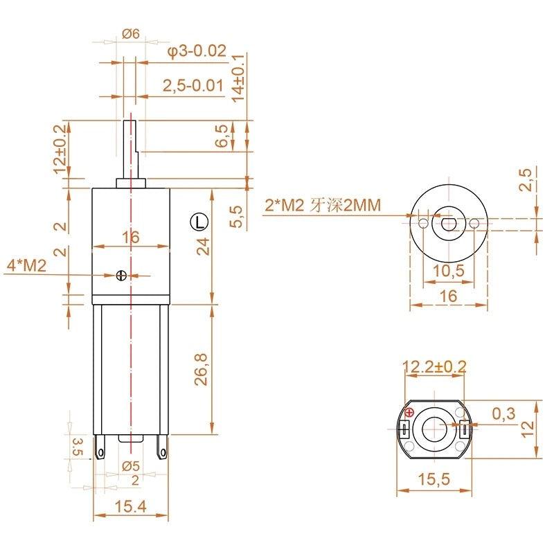 Micro DC 6V 12V Motor Planetary Metal Gear High Torque Reducer Speed 11rpm-2280rpm PWM Forward Reverse Electric Engine Ga16Y-050